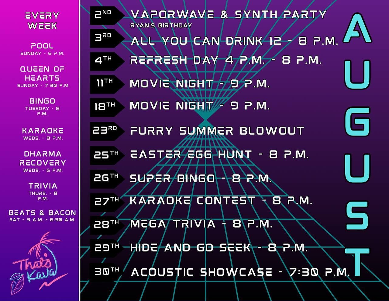 Community events calendar for August 2025